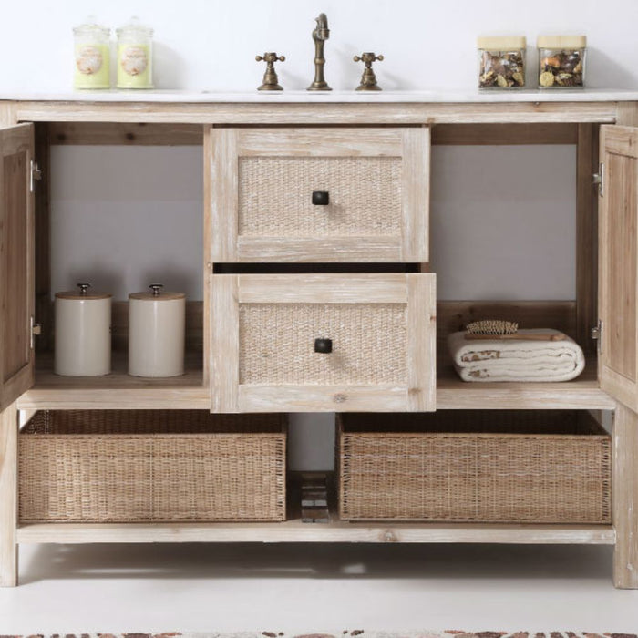 Lexi 48" Solid Wood Modern Bathroom Vanity with Marble Countertop - White Ceramic Sink, Dual Storage, 8" Spread