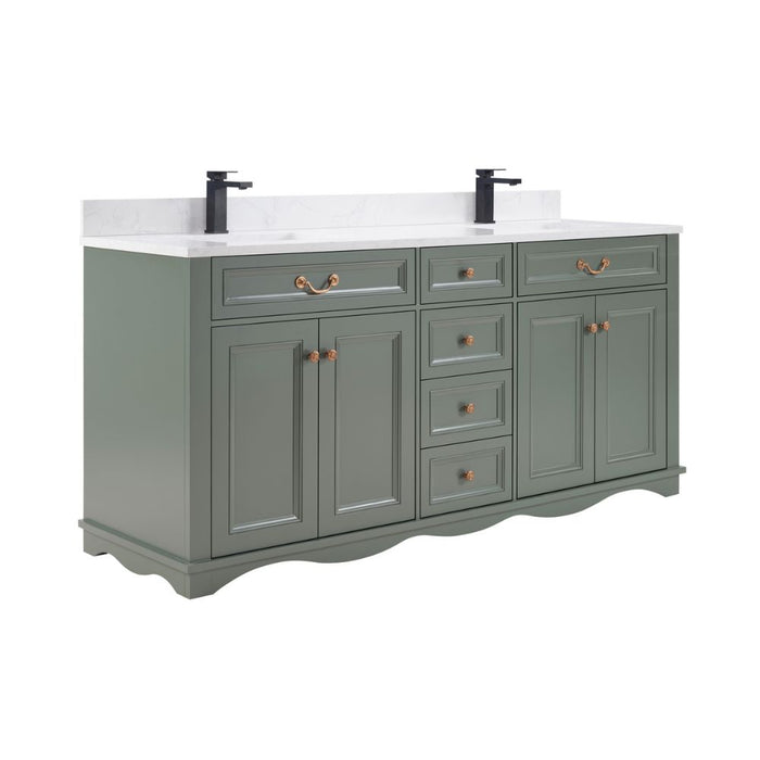 Tova 72" Double Sink Pewter Green Bathroom Vanity - Solid Wood Construction with 1" Stone Top