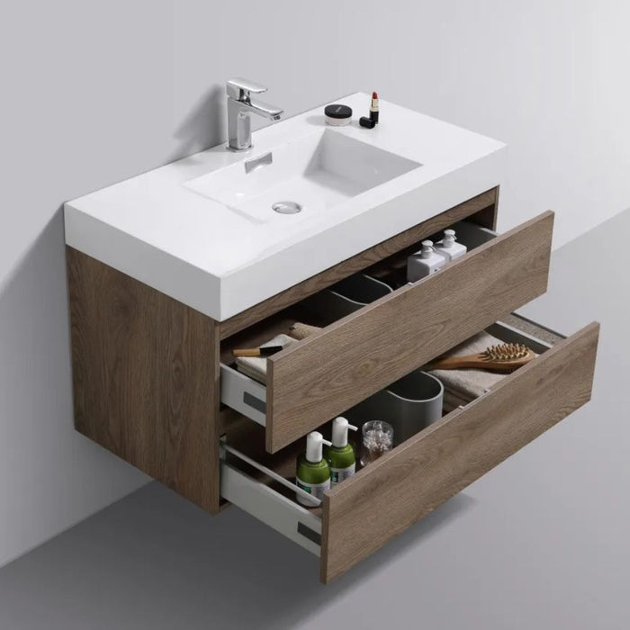 Simi 40" Butternut Wood Veneer Wall Mount Bathroom Vanity – Modern Style with Soft-Close Drawers