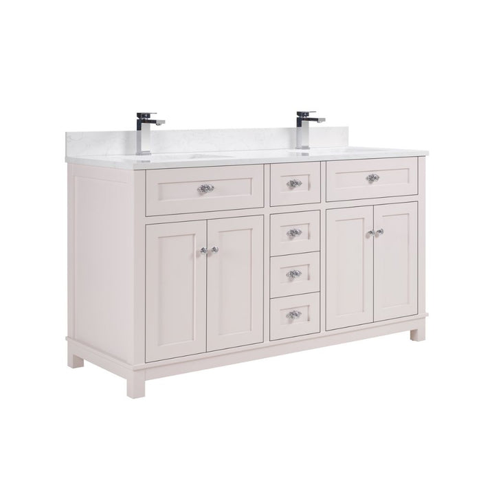 Cassandra 60" Solid Wood Bathroom Vanity White Finish Undermount Sink & Stone Top