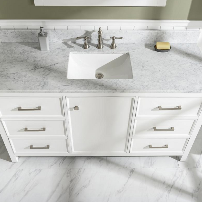 Brookfield 60" White Artificial Stone Single Vanity - Contemporary 6-Drawer Undermount Basin