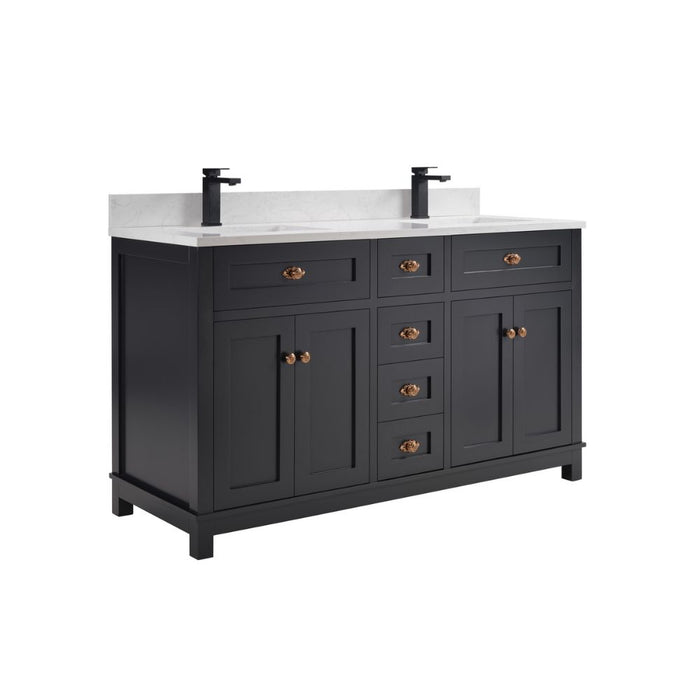 Raurey 60" Tricorn Black Single Sink Vanity with Stone Top & Soft-Close Drawers