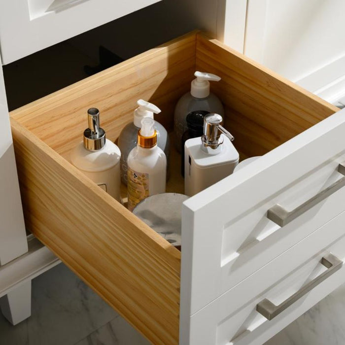 Sandrine 60" White Wood Double Vanity – Carrara Top & Storage Drawers