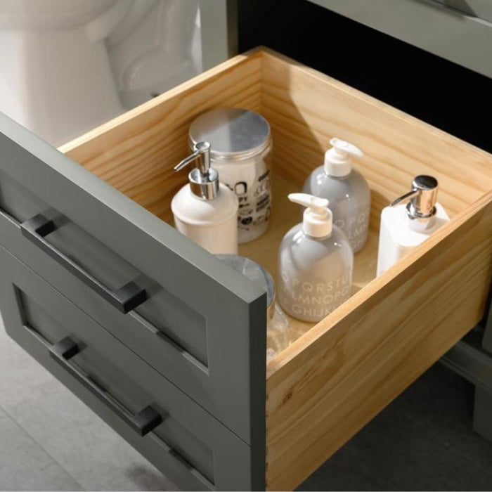 Rosie 60" Vanity Cabinet in Pewter Green – Blue Limestone Top, Modern Style