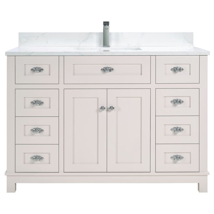 Fernanda 48" Solid Wood Bathroom Vanity in Dreamy White with 1" Artificial Stone Top & Soft Close Storage
