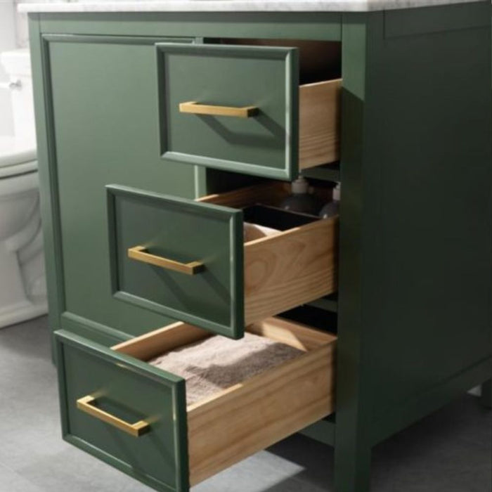 36" Luminescence Green Finish Bathroom Vanity - Carrara Marble Countertop with Ceramic Sink & Soft-Close Drawers