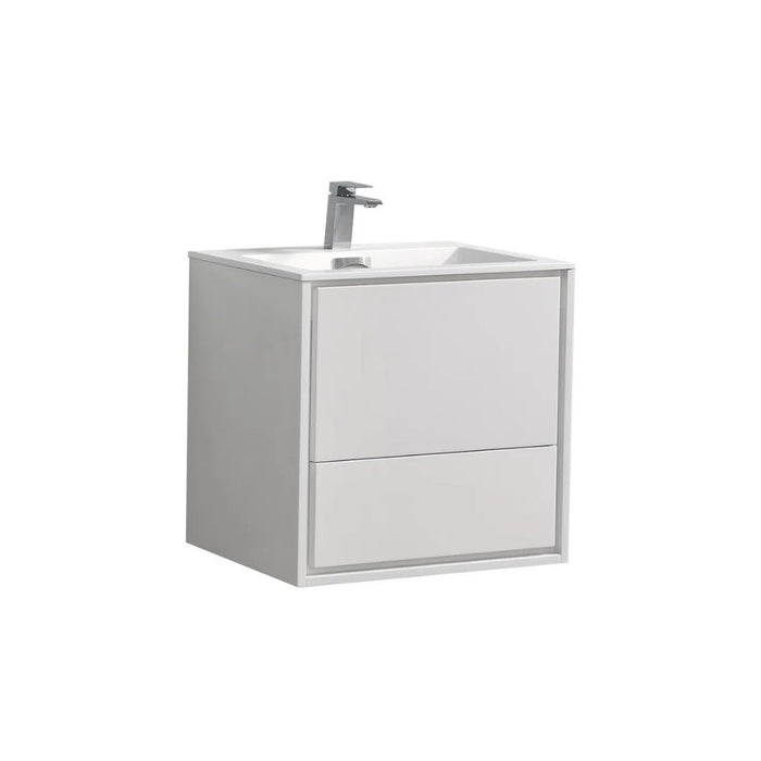 Hinata 24" Wall Mount Modern Bathroom Vanity High Gloss White – Integrated Sink Two Functional Drawers