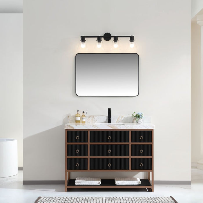 Cayla 48" Tricorn Black Double Sink Bathroom Vanity – Contemporary Golden Brush Steel with Marble Countertop