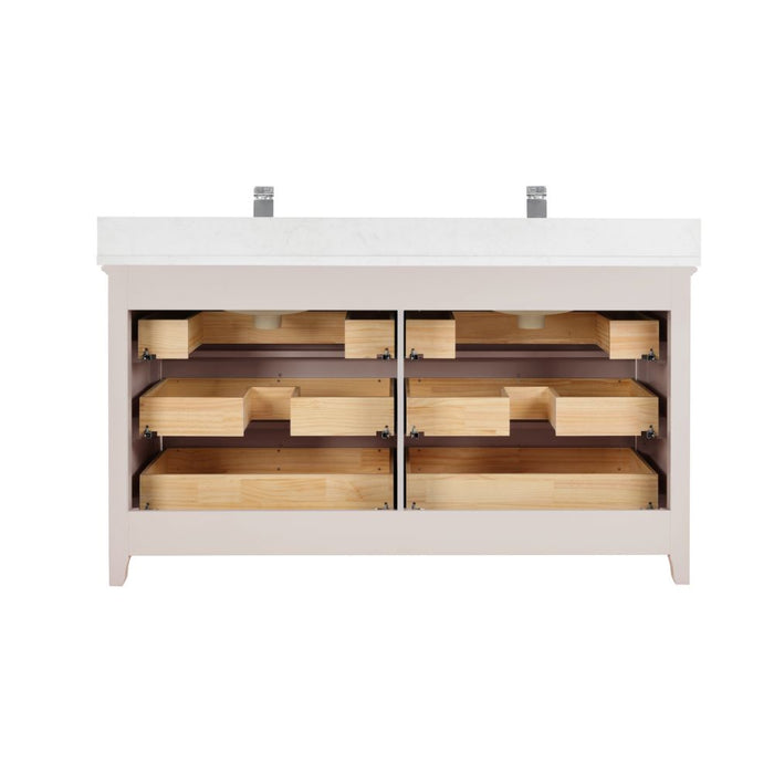 Claudia 60" Dreamy White Collection Single Sink Solid Wood Bathroom Vanity with 1" Artificial Stone Top & Soft Close Hardware