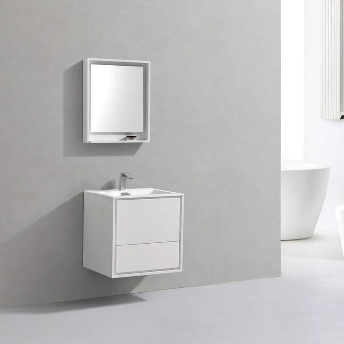 Hinata 24" Wall Mount Modern Bathroom Vanity High Gloss White – Integrated Sink Two Functional Drawers