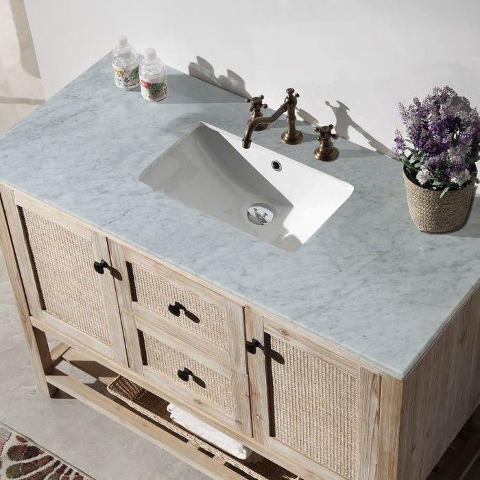 Lexi 48" Solid Wood Modern Bathroom Vanity with Marble Countertop - White Ceramic Sink, Dual Storage, 8" Spread