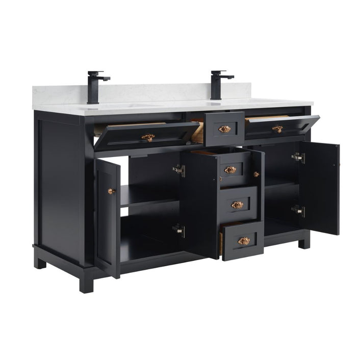 Raurey 60" Tricorn Black Single Sink Vanity with Stone Top & Soft-Close Drawers