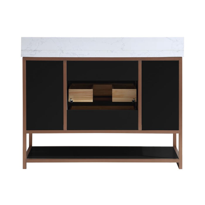 Cayla 48" Tricorn Black Double Sink Bathroom Vanity – Contemporary Golden Brush Steel with Marble Countertop