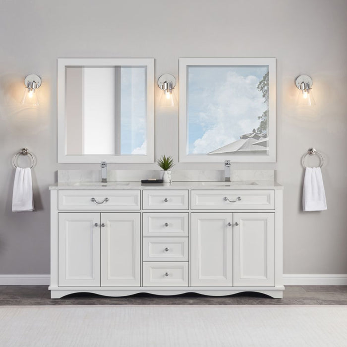 Eliane 72" Classic White Solid Wood Double Sink Bathroom Vanity with 1" Artificial Stone Top & Soft Close Drawers