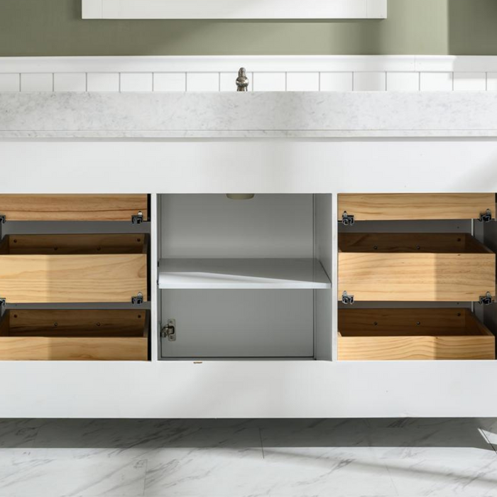 Brookfield 60" White Artificial Stone Single Vanity - Contemporary 6-Drawer Undermount Basin
