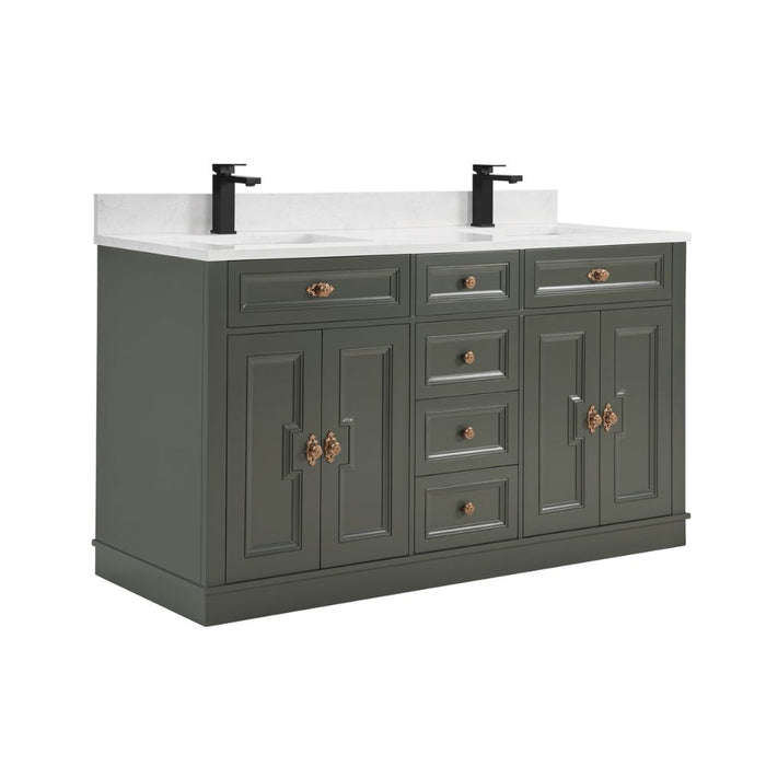 Payton 60" Solid Wood Pewter Green Single Sink Bathroom Vanity with Artificial Stone Top