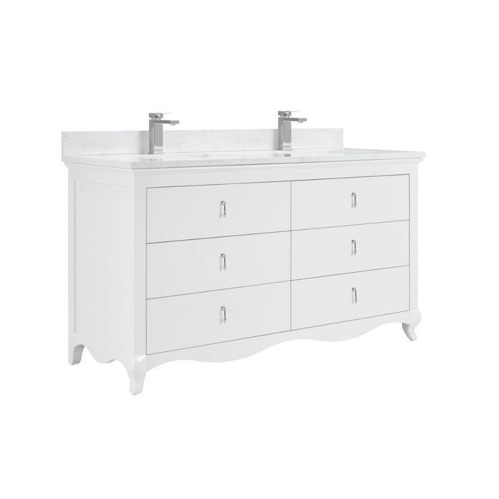Samuel Classic 60" White Solid Wood Bathroom Vanity - Single Undermount Sink with Artificial Stone Top & 6 Dovetail Drawers