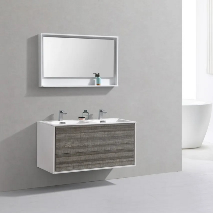 DeLusso 48" Double Sink  Ash Gray Wall Mount Modern Bathroom Vanity