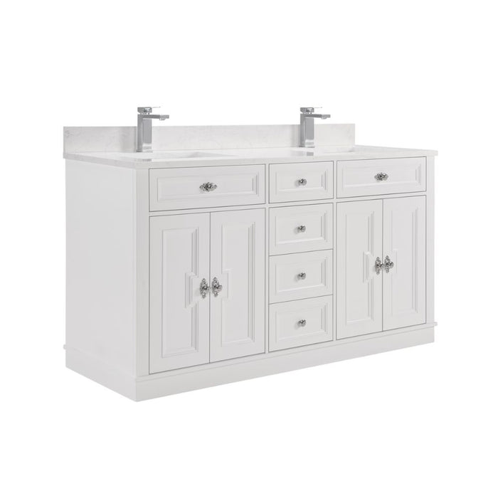 Aveneil Classic 60" White Solid Wood Single Sink Bathroom Vanity with Artificial Stone Top and Soft-Close Drawers