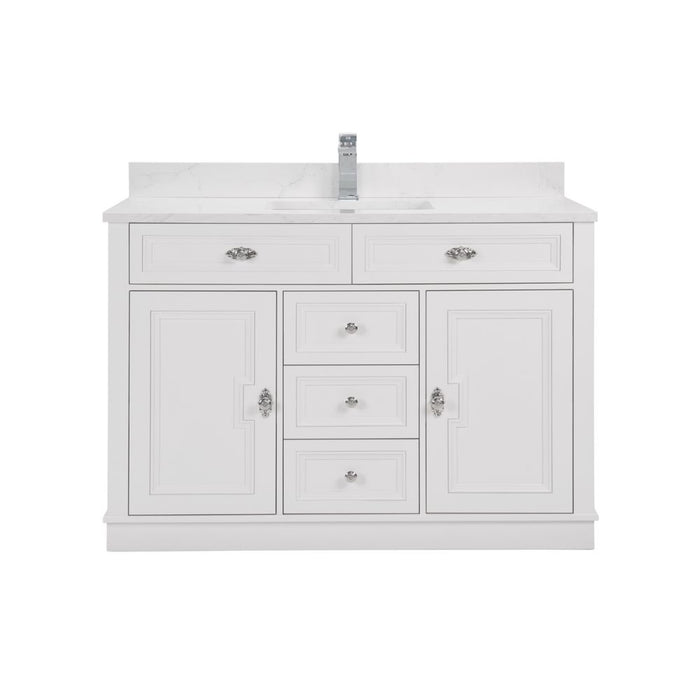 Mistral 48" White Solid Wood Vanity with Artificial Stone Top, Undermount Sink & 5 Dovetail Drawers