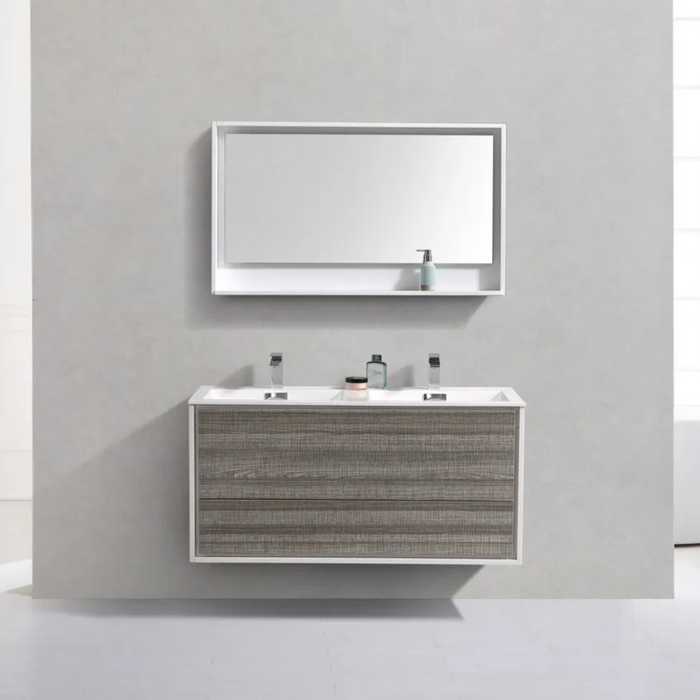 DeLusso 48" Double Sink  Ash Gray Wall Mount Modern Bathroom Vanity
