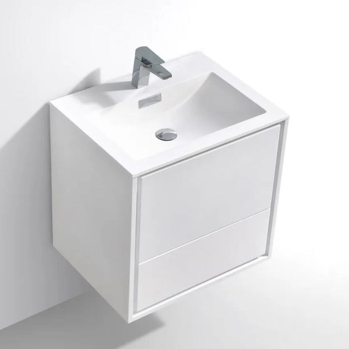 Hinata 24" Wall Mount Modern Bathroom Vanity High Gloss White – Integrated Sink Two Functional Drawers