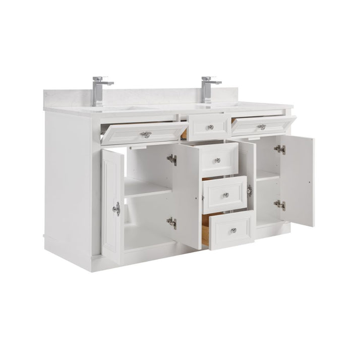 Aveneil Classic 60" White Solid Wood Single Sink Bathroom Vanity with Artificial Stone Top and Soft-Close Drawers
