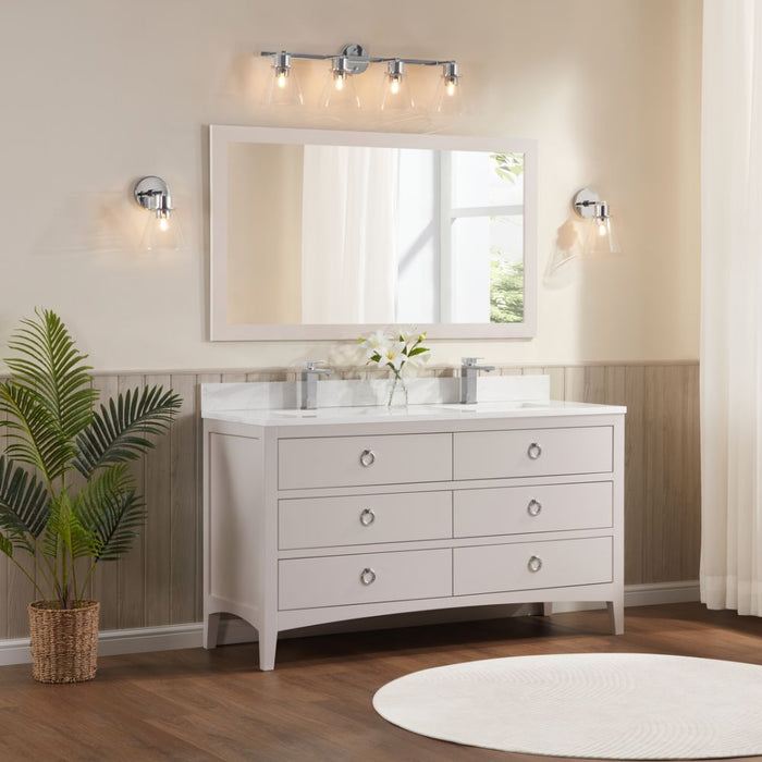 Vanda 60" Solid Wood Bathroom Vanity Dreamy White – Single Sink with 1" Artificial Stone Top
