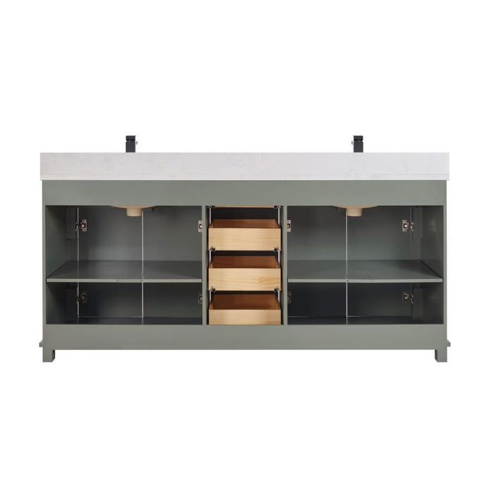 Tova 72" Double Sink Pewter Green Bathroom Vanity - Solid Wood Construction with 1" Stone Top