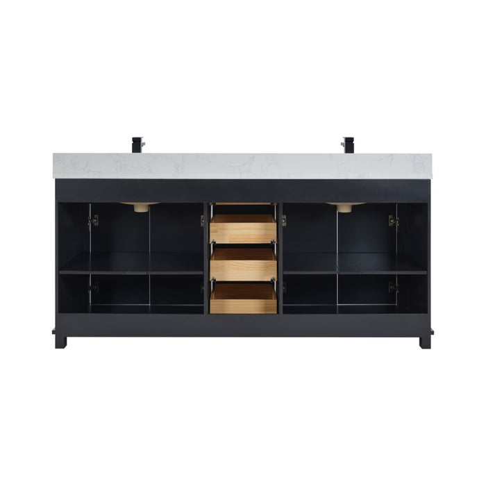 Isidora 72" Tricorn Black Bathroom Vanity Cabinet Solid Wood Construction Double Sink with Stone Top