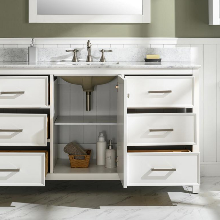 Brookfield 60" White Artificial Stone Single Vanity - Contemporary 6-Drawer Undermount Basin