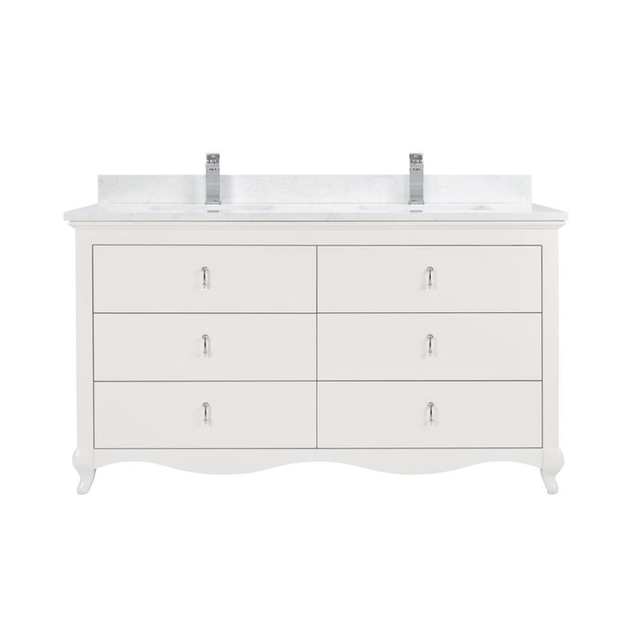 Samuel Classic 60" White Solid Wood Bathroom Vanity - Single Undermount Sink with Artificial Stone Top & 6 Dovetail Drawers
