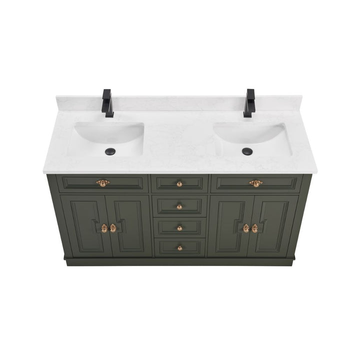 Payton 60" Solid Wood Pewter Green Single Sink Bathroom Vanity with Artificial Stone Top