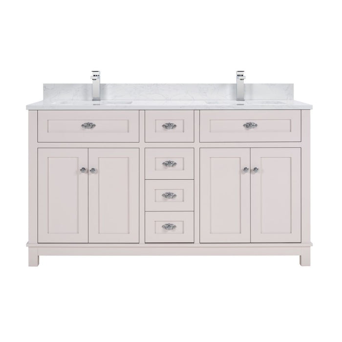 Cassandra 60" Solid Wood Bathroom Vanity White Finish Undermount Sink & Stone Top