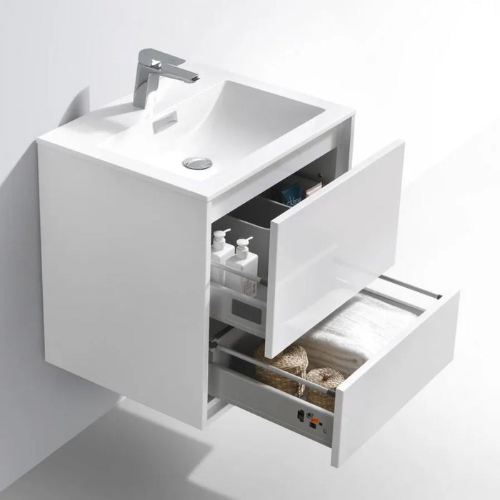 Hinata 24" Wall Mount Modern Bathroom Vanity High Gloss White – Integrated Sink Two Functional Drawers