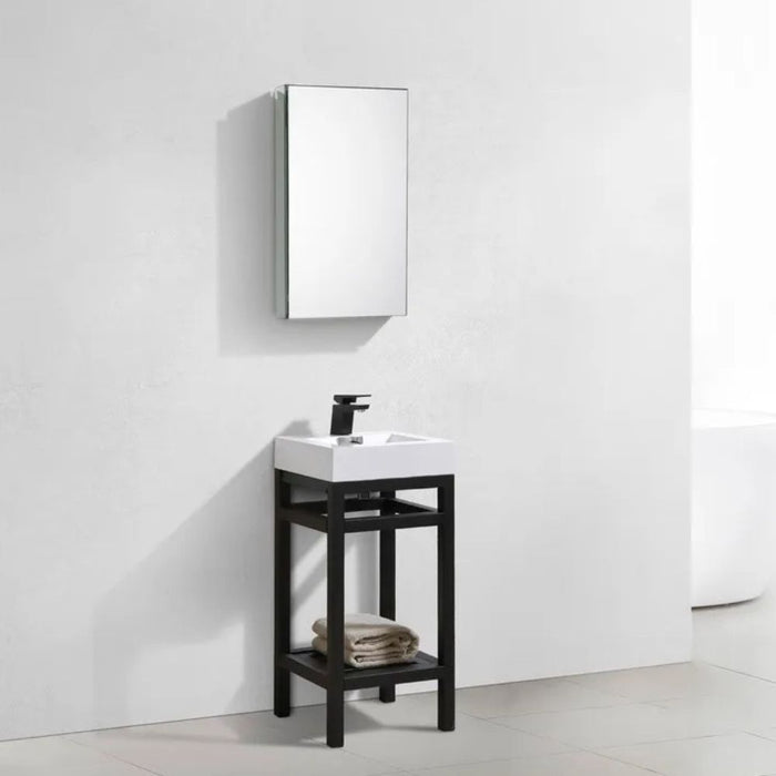 Luiza 16" Matt Black Steel Console with Integrated Acrylic Sink – Compact Powder Room Vanity