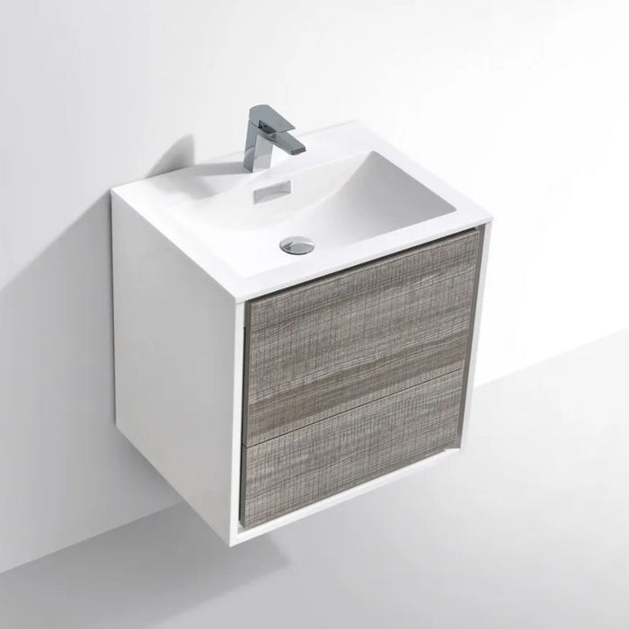 DeLusso 24"  Ash Gray Wall Mount Modern Bathroom Vanity