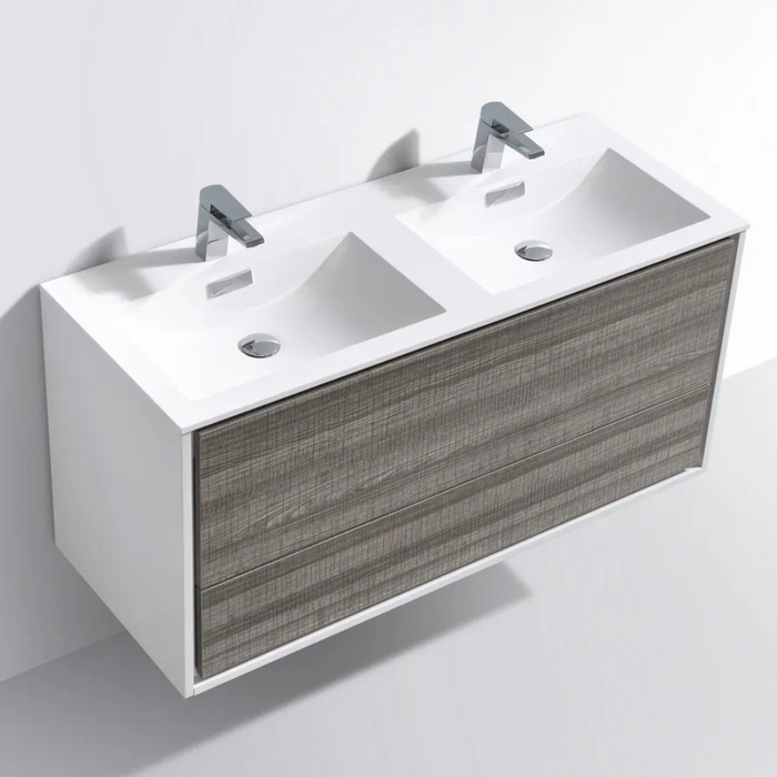 DeLusso 48" Double Sink  Ash Gray Wall Mount Modern Bathroom Vanity