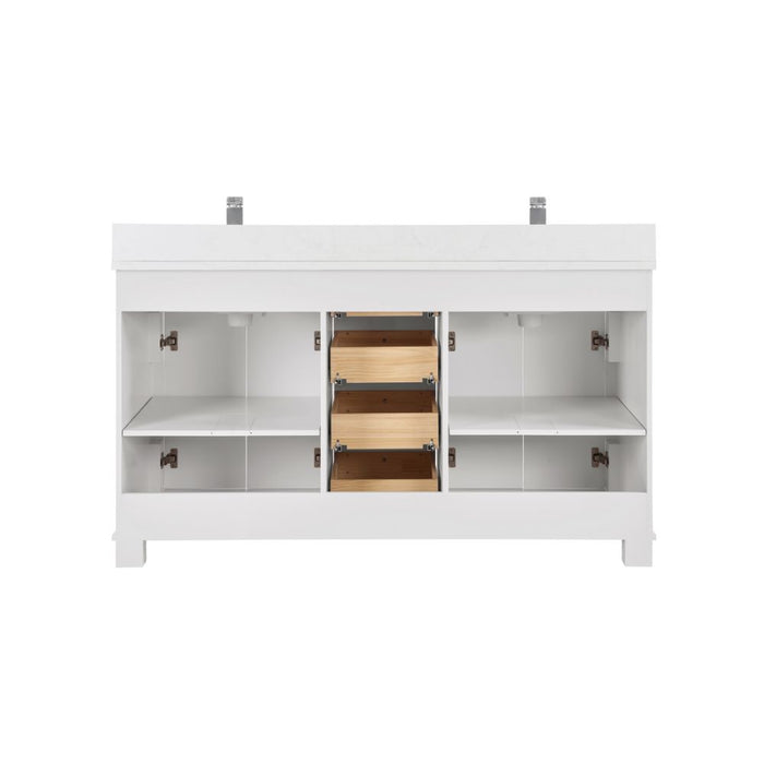 Aveneil Classic 60" White Solid Wood Single Sink Bathroom Vanity with Artificial Stone Top and Soft-Close Drawers