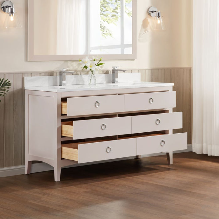 Vanda 60" Solid Wood Bathroom Vanity Dreamy White – Single Sink with 1" Artificial Stone Top