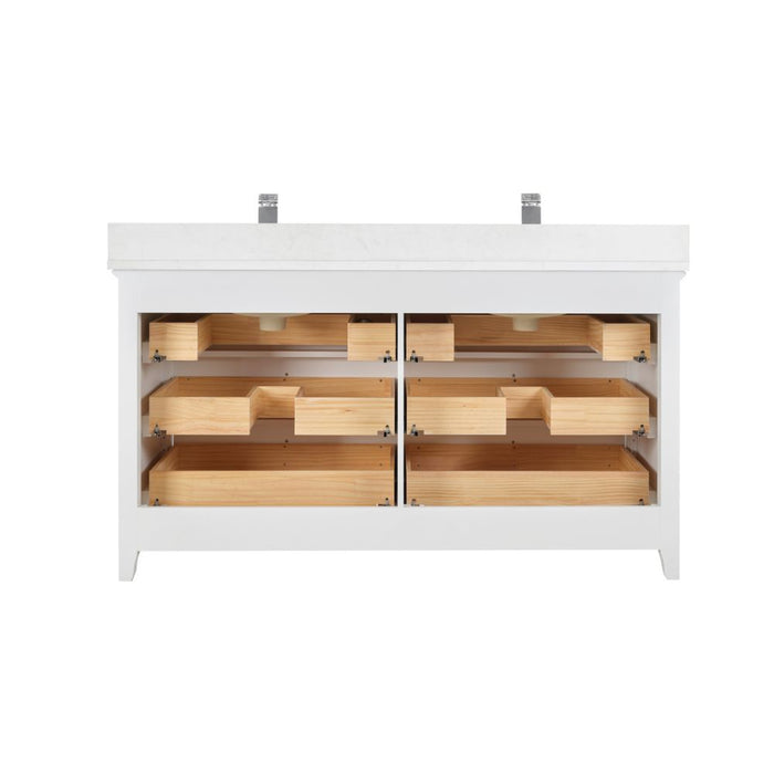Samuel Classic 60" White Solid Wood Bathroom Vanity - Single Undermount Sink with Artificial Stone Top & 6 Dovetail Drawers