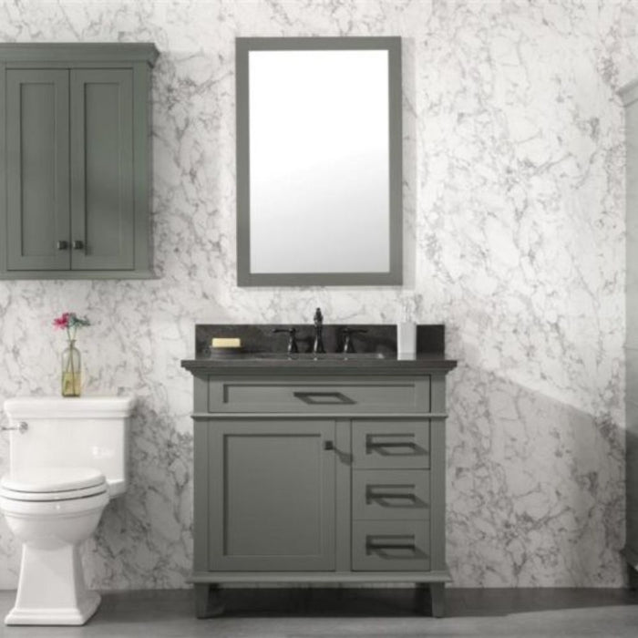 Cato 36" Blue Limestone Top Bathroom Vanity Cabinet - Pewter Green with Drawers & Ceramic Sink