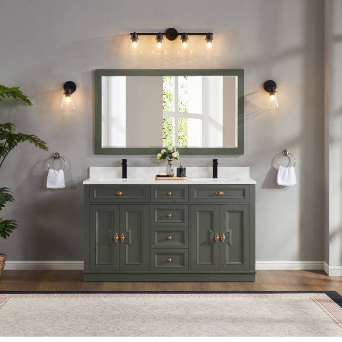 Payton 60" Solid Wood Pewter Green Single Sink Bathroom Vanity with Artificial Stone Top