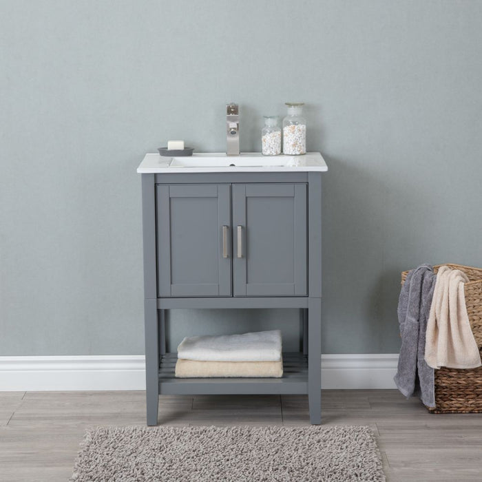 Alucard 24" Gray Wood Bathroom Vanity – Modern Style with White Ceramic Top & Sink