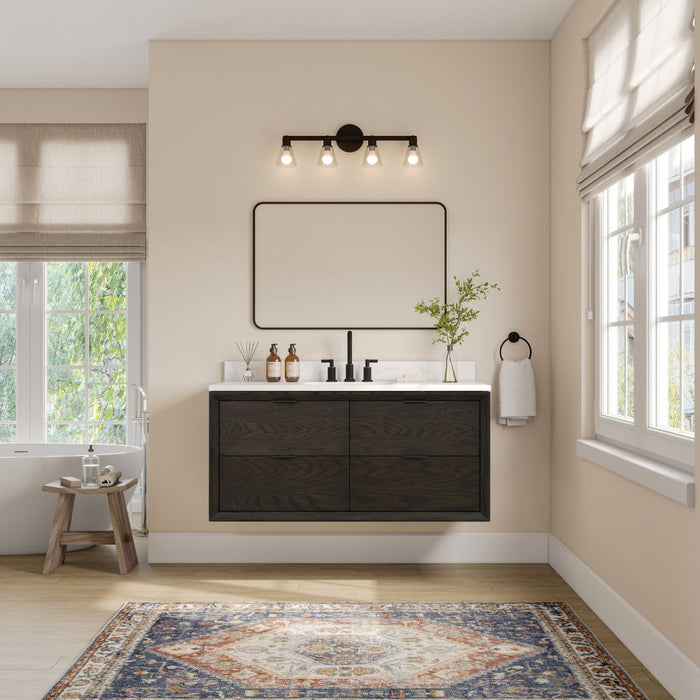 Netherlands 48" Brown Oak Finish Bathroom Vanity with White Stone Top - Contemporary Undermount Basin
