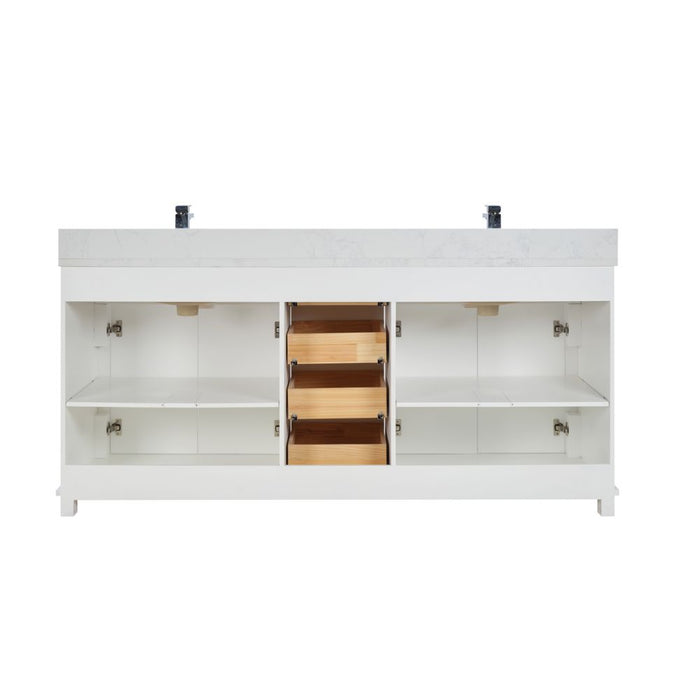 Eliane 72" Classic White Solid Wood Double Sink Bathroom Vanity with 1" Artificial Stone Top & Soft Close Drawers