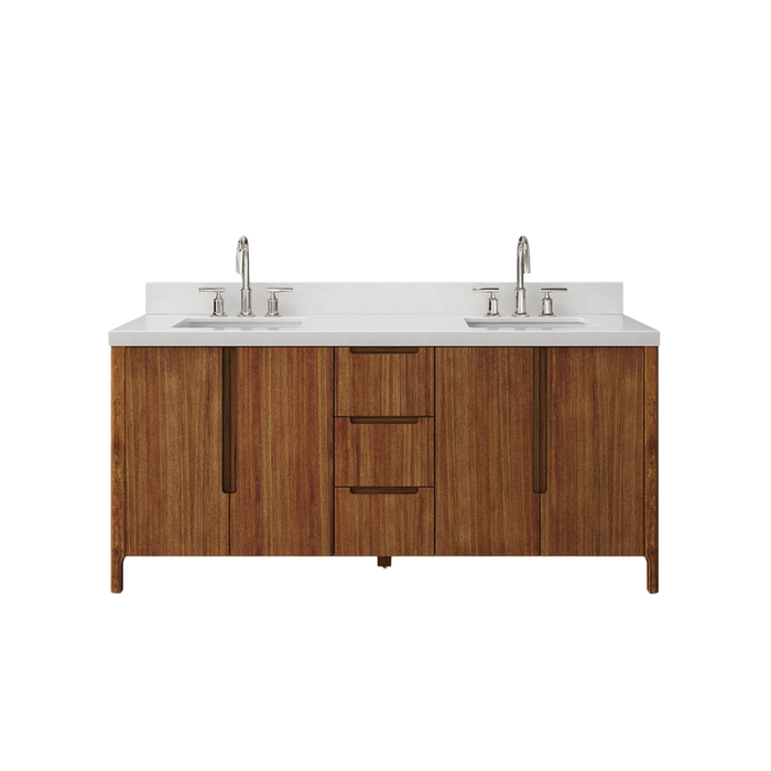 72-Inch Vista Double Sink Mango Wood Bathroom Vanity with Quartz Countertop and Chrome Faucets