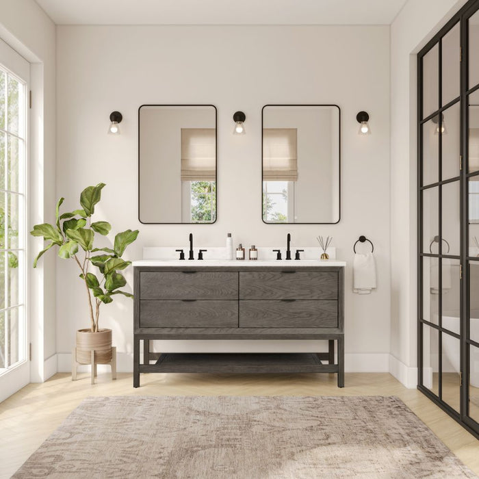 Pascha 60" Grey Oak Finish Bathroom Vanity – Undermount Sink with 1" Thick Stone Top