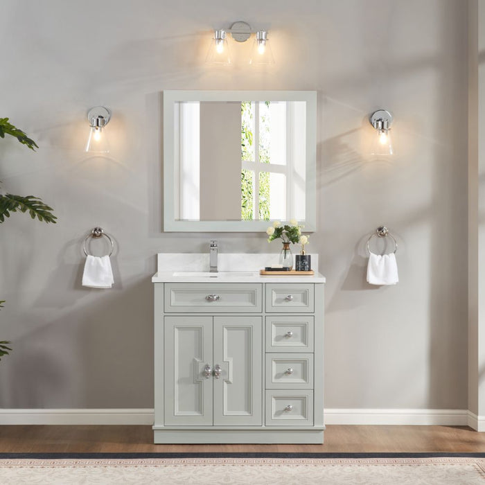 Vali 36" Silver Strand Finish Solid Wood Sink Vanity With 1" Artificial Stone Top