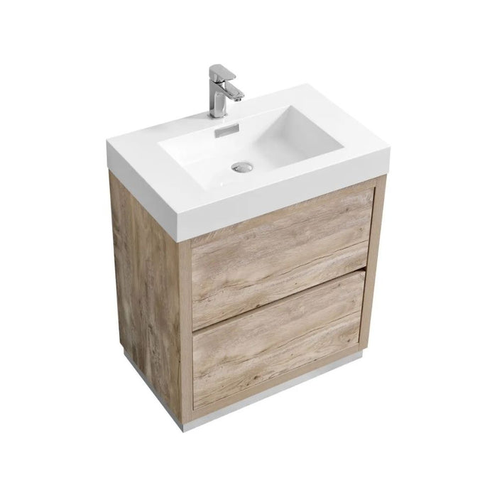 Horace Bliss 30" Nature Wood Acrylic Composite Bathroom Vanity – Modern Freestanding with Push-Open Drawers